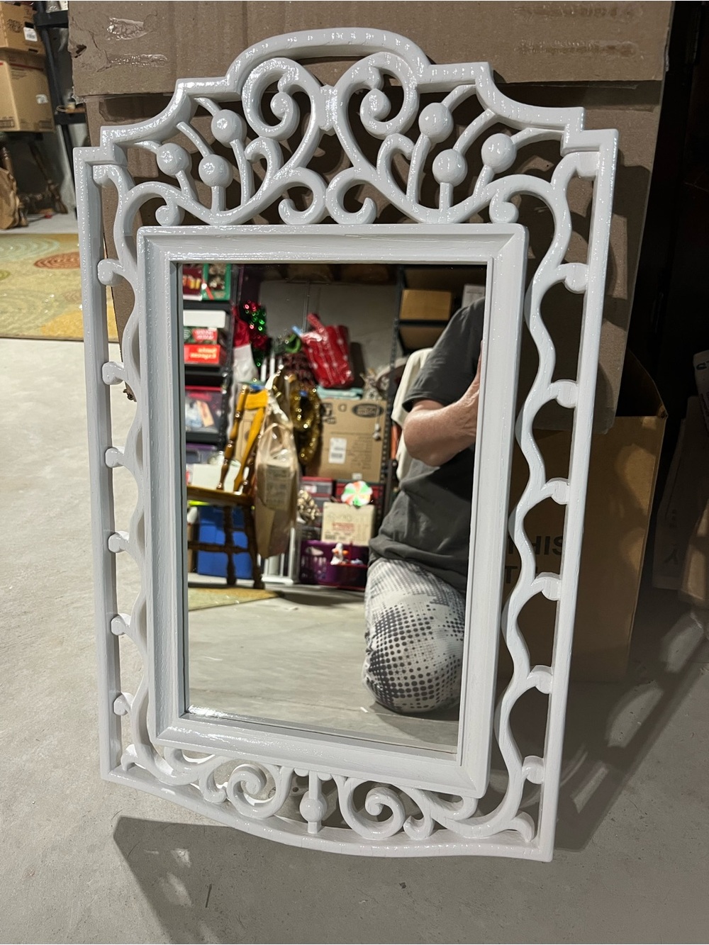 HomCo Vintage 1981 White Ornate Wall Mirror - Decorative Home Wall Decor